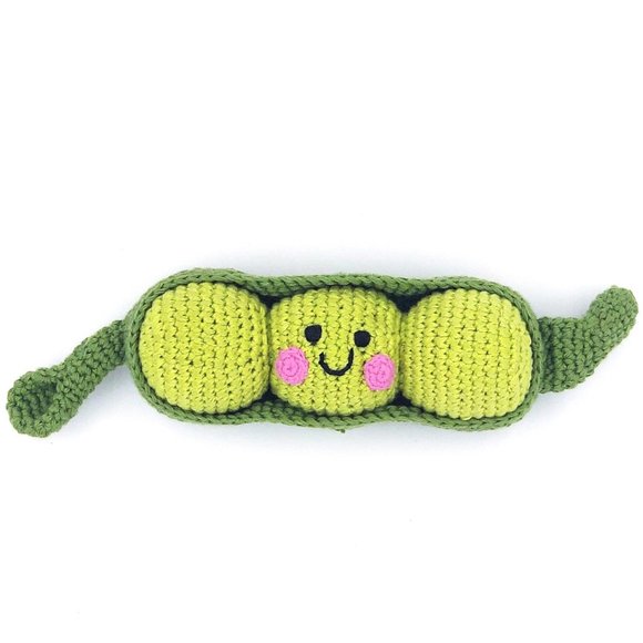 (3/$25) Hand Crocheted Friendly Peas in a Pod Rattle for Babies Organic Cotton - Picture 1 of 2